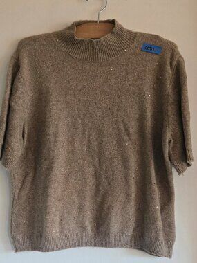 Short Sleeved Sequin Tan Sweater